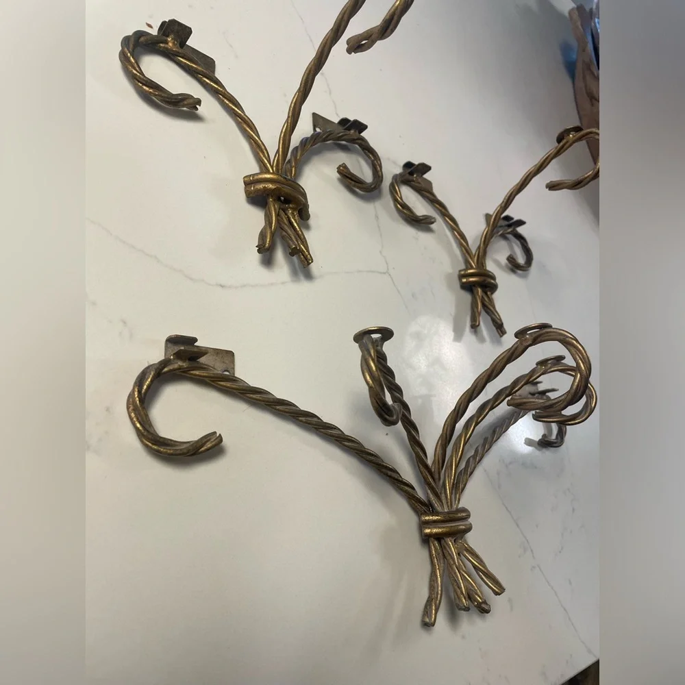 Vtg Gold/Brass Twisted Rope Metal Shelf Bracket Wall Decor Hollywood Regency